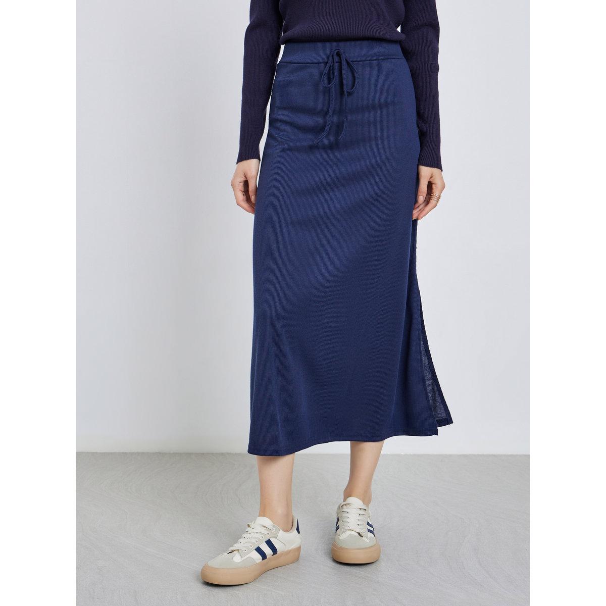 Styli Solid Knitted Maxi Skirt with Drawstring-women-clothing-bottoms-skirts-image-2