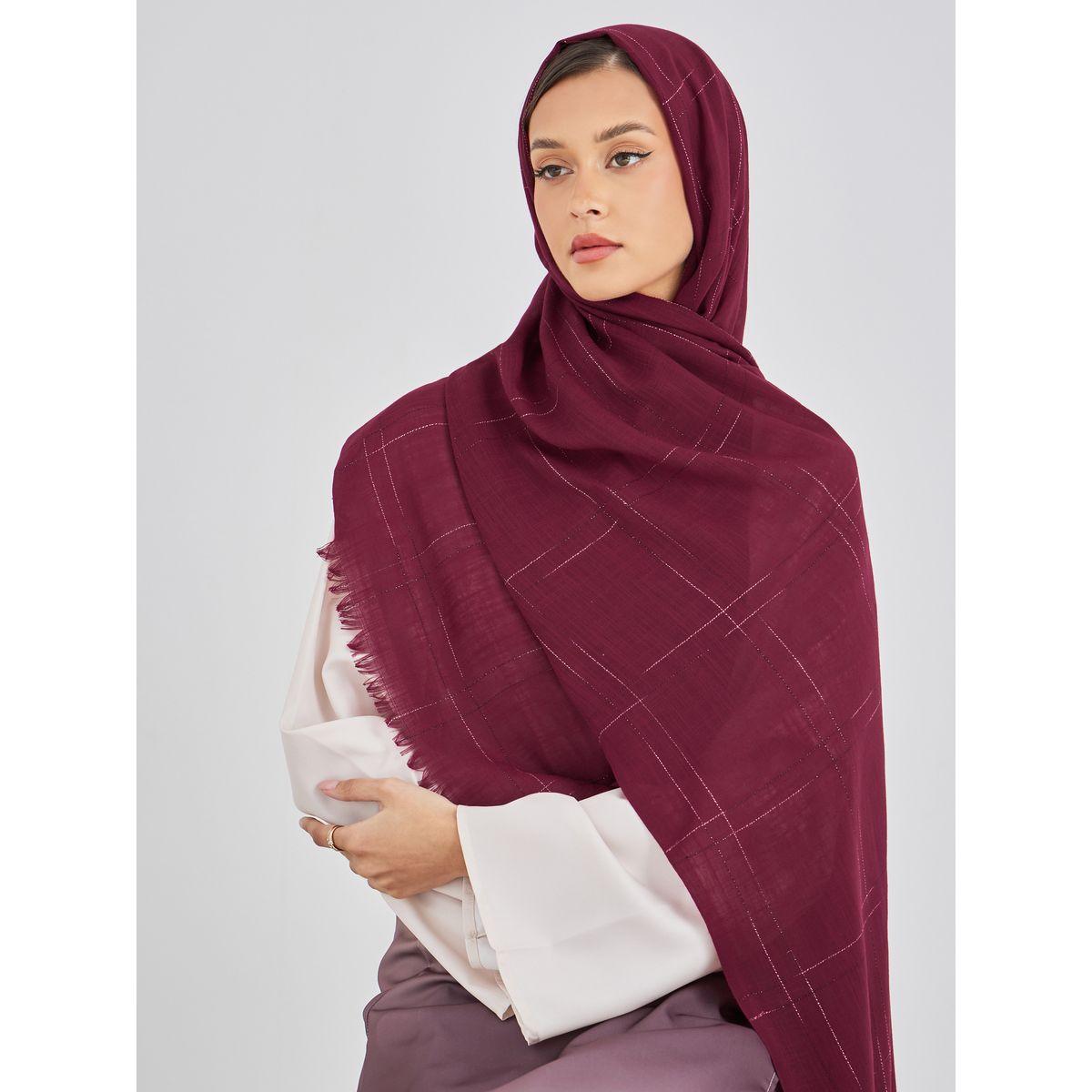 Styli Check Pattern Scarf with Frayed Edge-women-clothingaccessories-scarves-image-1