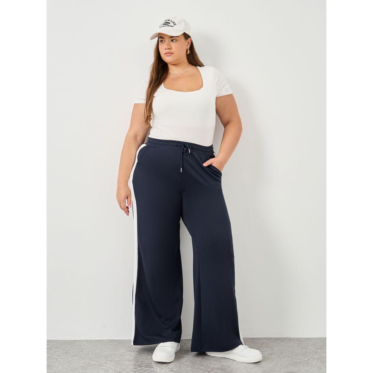 Styli Plus Wide Leg Joggers with Side Seam Contrast Panel-women-clothing-bottoms-joggers-image-1