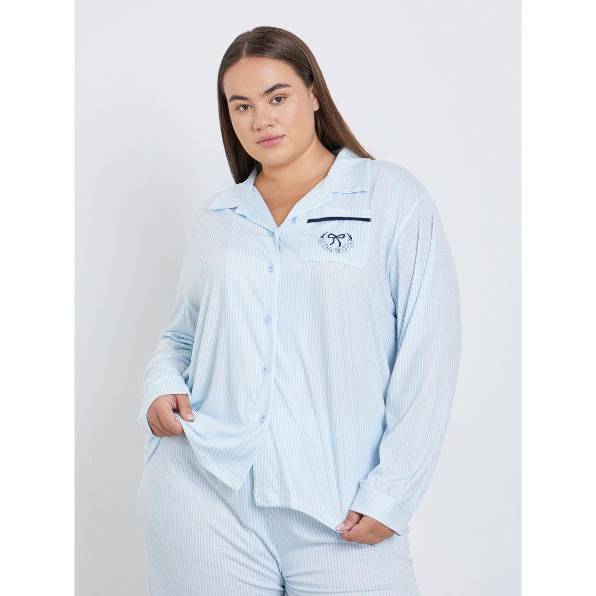 طقم من بنطال بيجاما وبلوزة مخططة بمقاس كبير-women-clothing-plussize-nightwear-nightwearsets-image-3