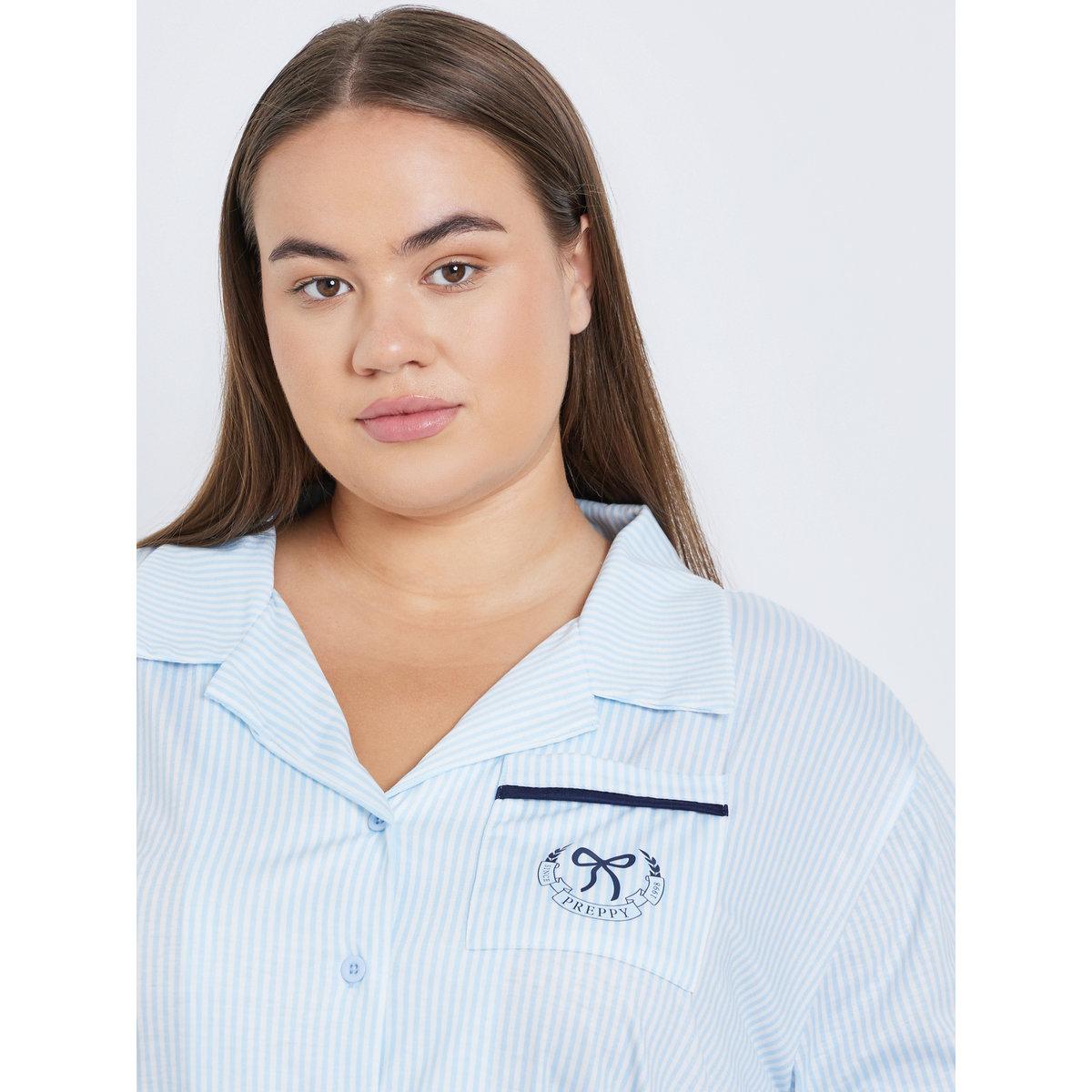طقم من بنطال بيجاما وبلوزة مخططة بمقاس كبير-women-clothing-plussize-nightwear-nightwearsets-image-4