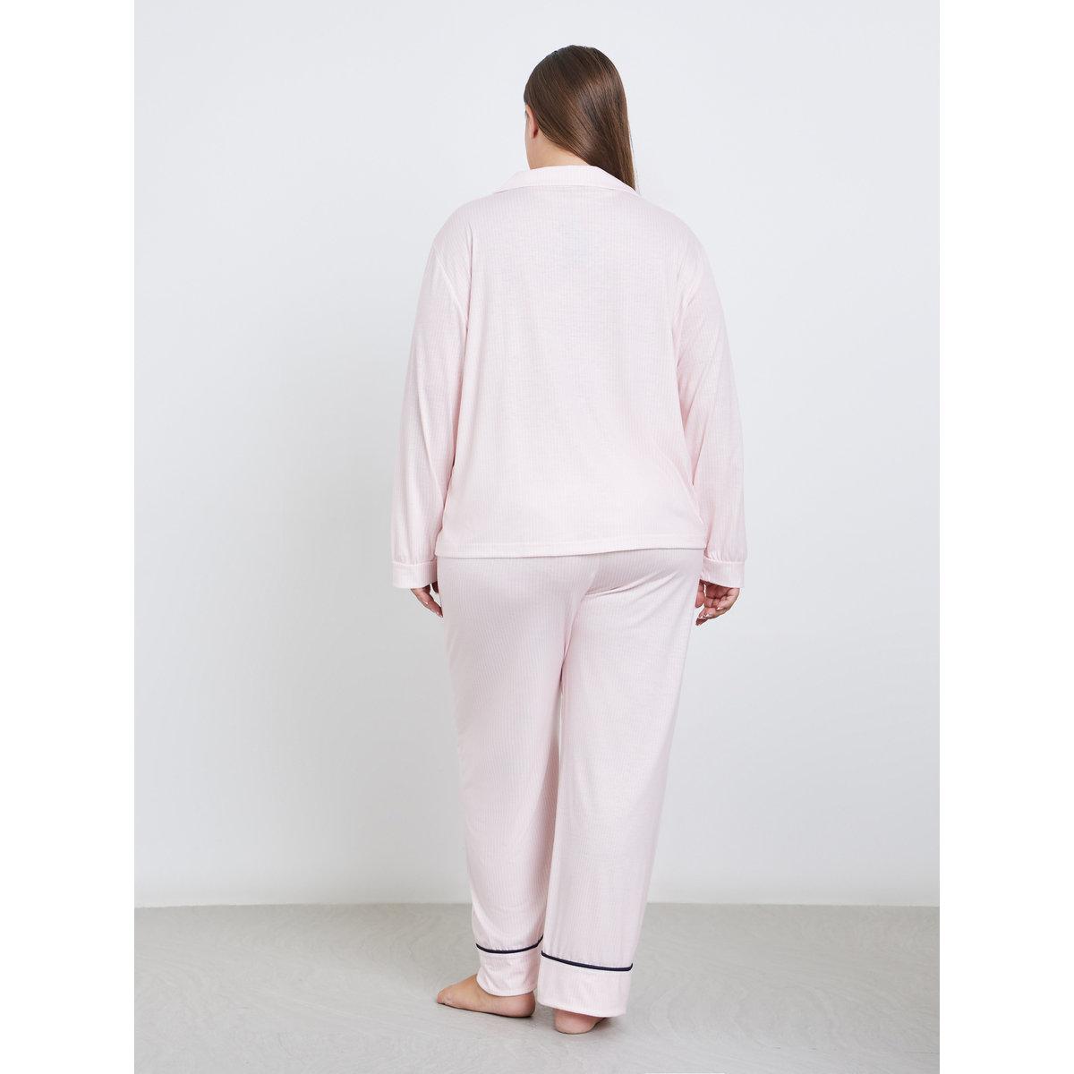 Styli Plus Bow Print Pocket Striped Shirt and Pyjama Set-women-clothing-plussize-nightwear-nightwearsets-image-6