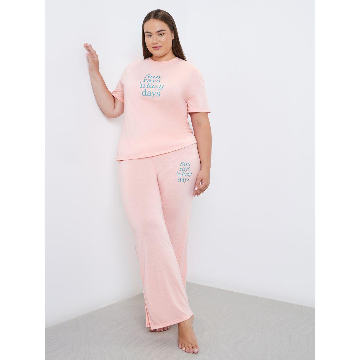 Styli Plus Printed Dropped Shoulder T-Shirt and Pyjama Set-women-clothing-nightwear-pyjamas-longsets-image-1