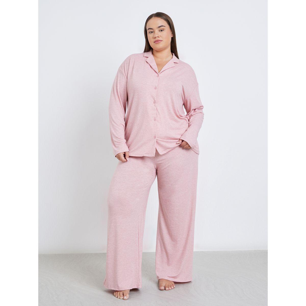 طقم من بنطال بيجاما وبلوزة بمقاس كبير-women-clothing-nightwear-pyjamas-longsets-image-1
