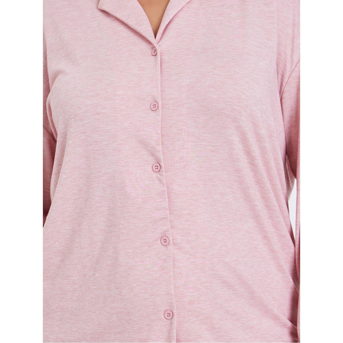 Styli Plus Melange Shirt and Wide Leg Pyjama Set-women-clothing-nightwear-pyjamas-longsets-image-3