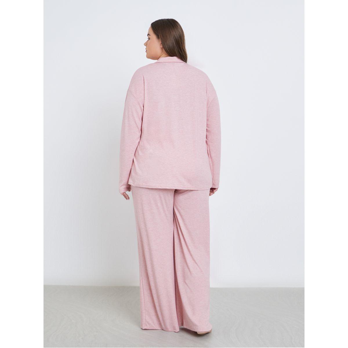 Styli Plus Melange Shirt and Wide Leg Pyjama Set-women-clothing-nightwear-pyjamas-longsets-image-4