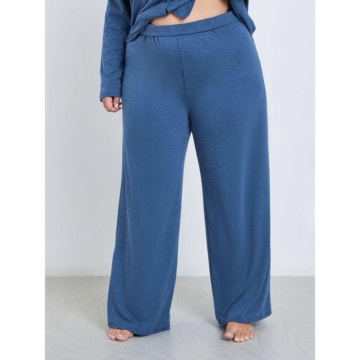 Styli Plus Melange Shirt and Wide Leg Pyjama Set-women-clothing-nightwear-pyjamas-longsets-image-6