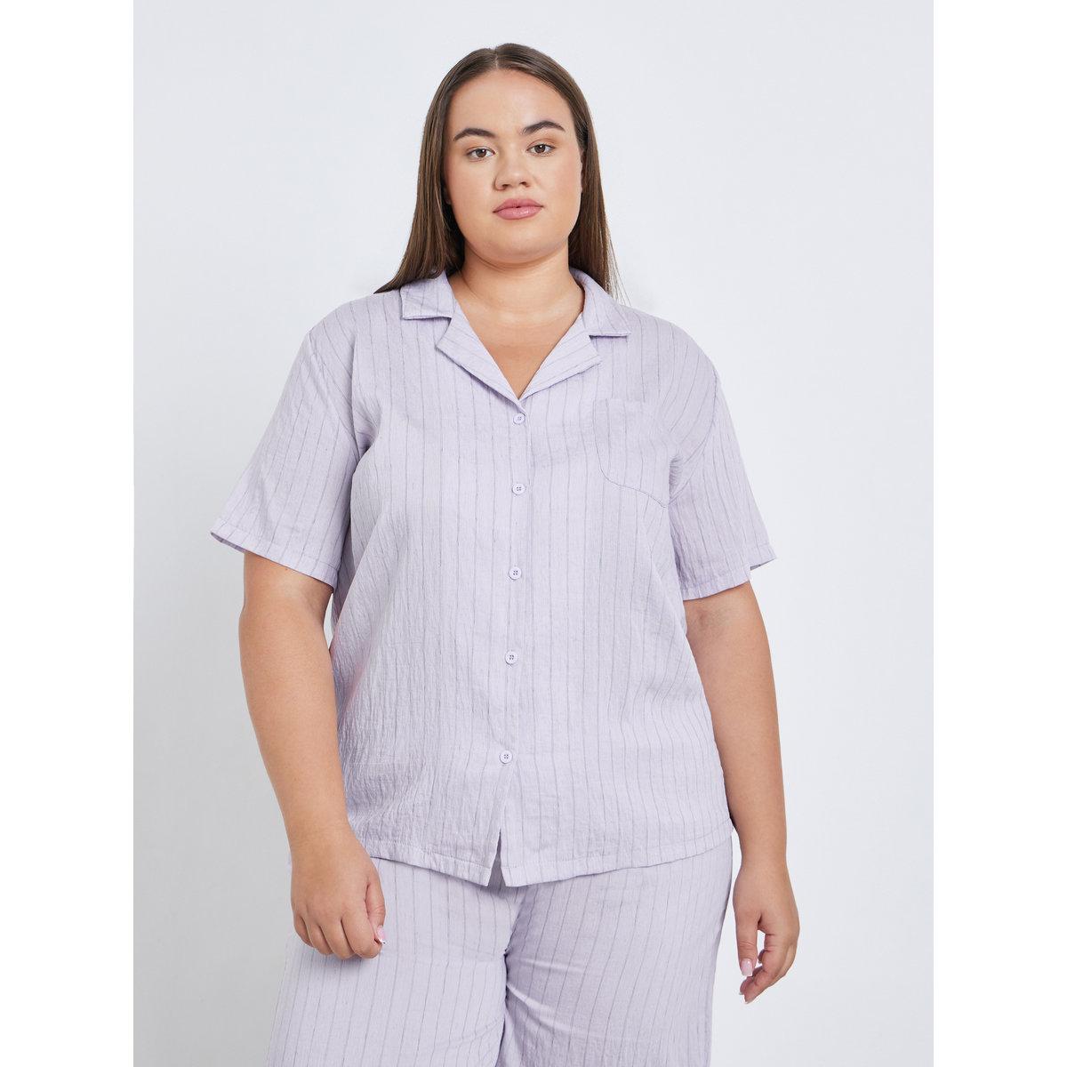 Styli Plus Viscose Textured Double Stripe Shirt and Pyjama Set-women-clothing-plussize-nightwear-nightwearsets-image-2