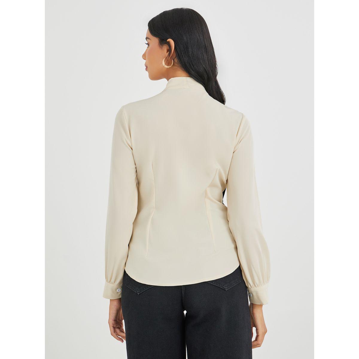 Styli Color Block Tie Up Neck Long Sleeve Blouse-women-clothing-shirtsandblouses-blouses-image-4