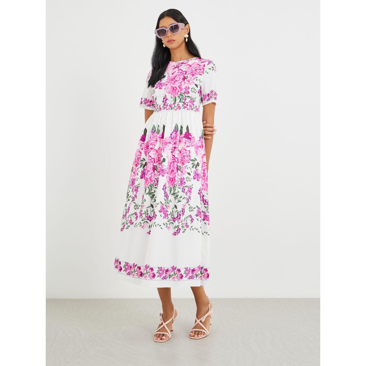 فستان ميدي بطبعة زهور وأكمام قصيرة-women-clothing-dresses-image-2