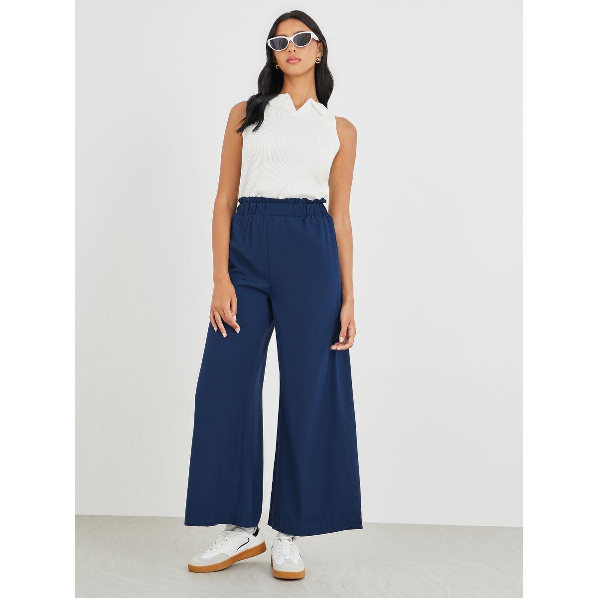 Styli Solid Elastic Waist Wide Leg Pants-women-clothing-bottoms-trousers-image-1