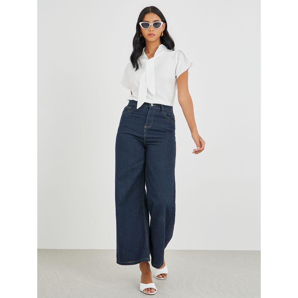 Styli Solid Tie Up Neck Short Sleeve Blouse-women-clothing-shirtsandblouses-blouses-image-2