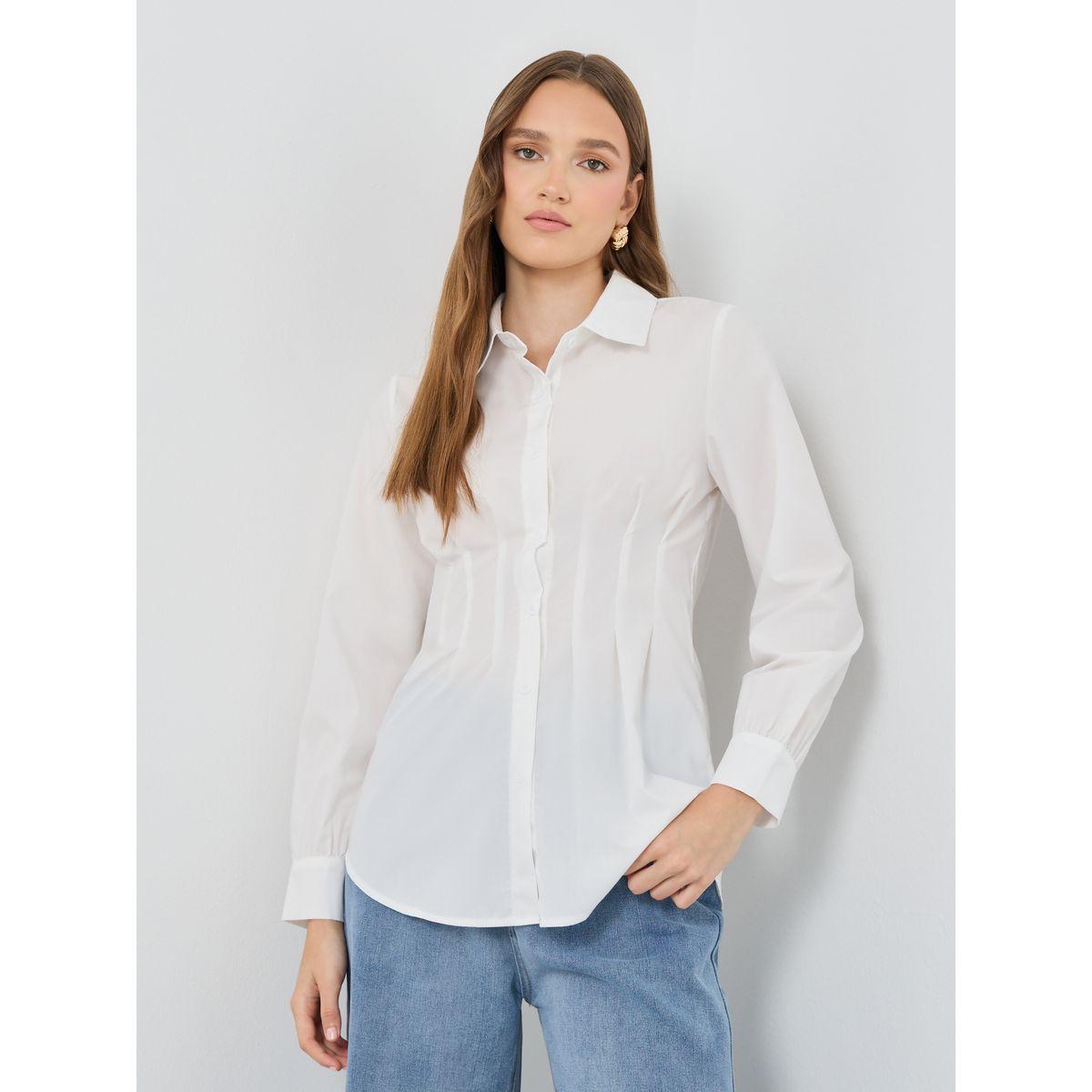 Styli Solid Spread Collar Buttoned Shirt-women-clothing-shirtsandblouses-shirts-image-1