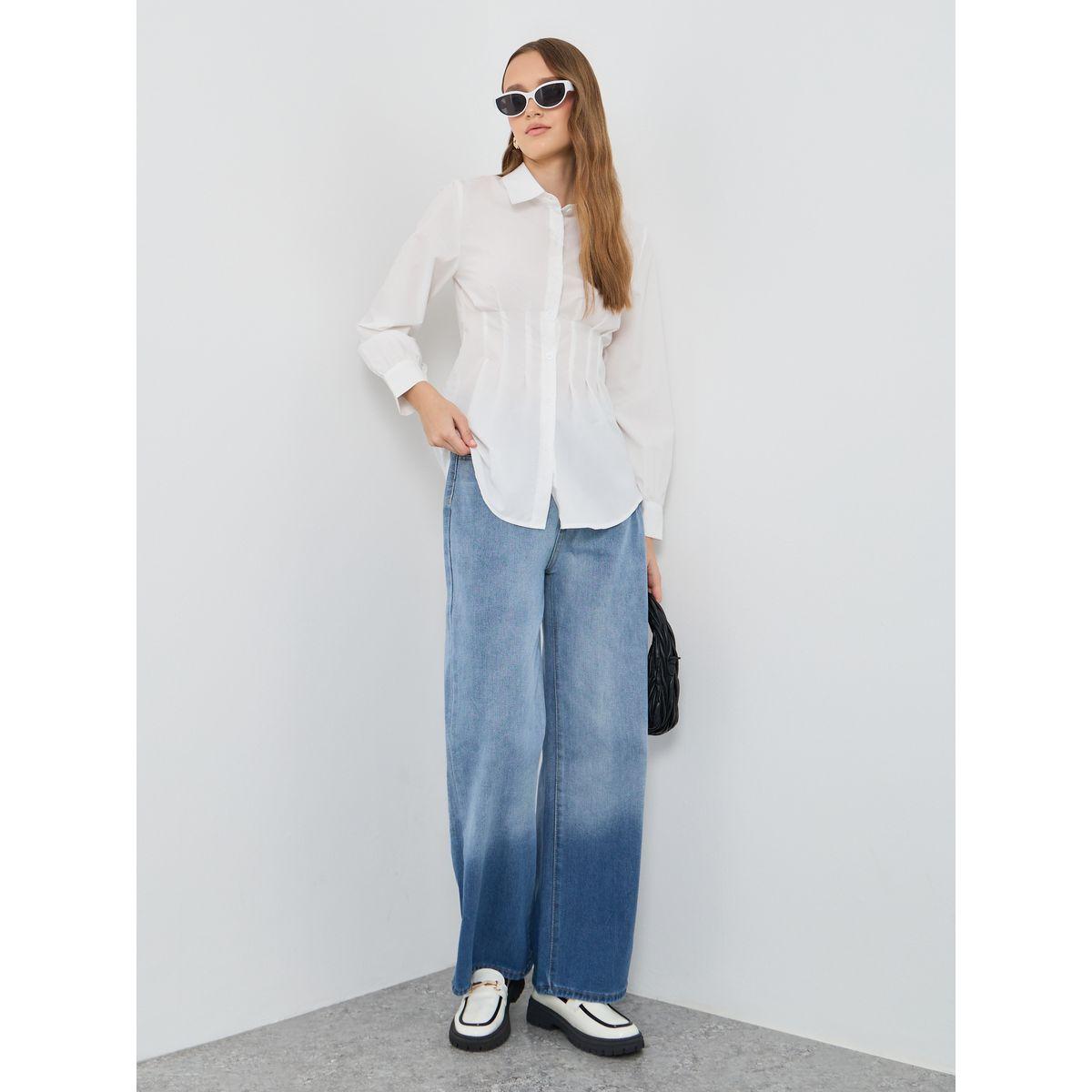 Styli Solid Spread Collar Buttoned Shirt-women-clothing-shirtsandblouses-shirts-image-2