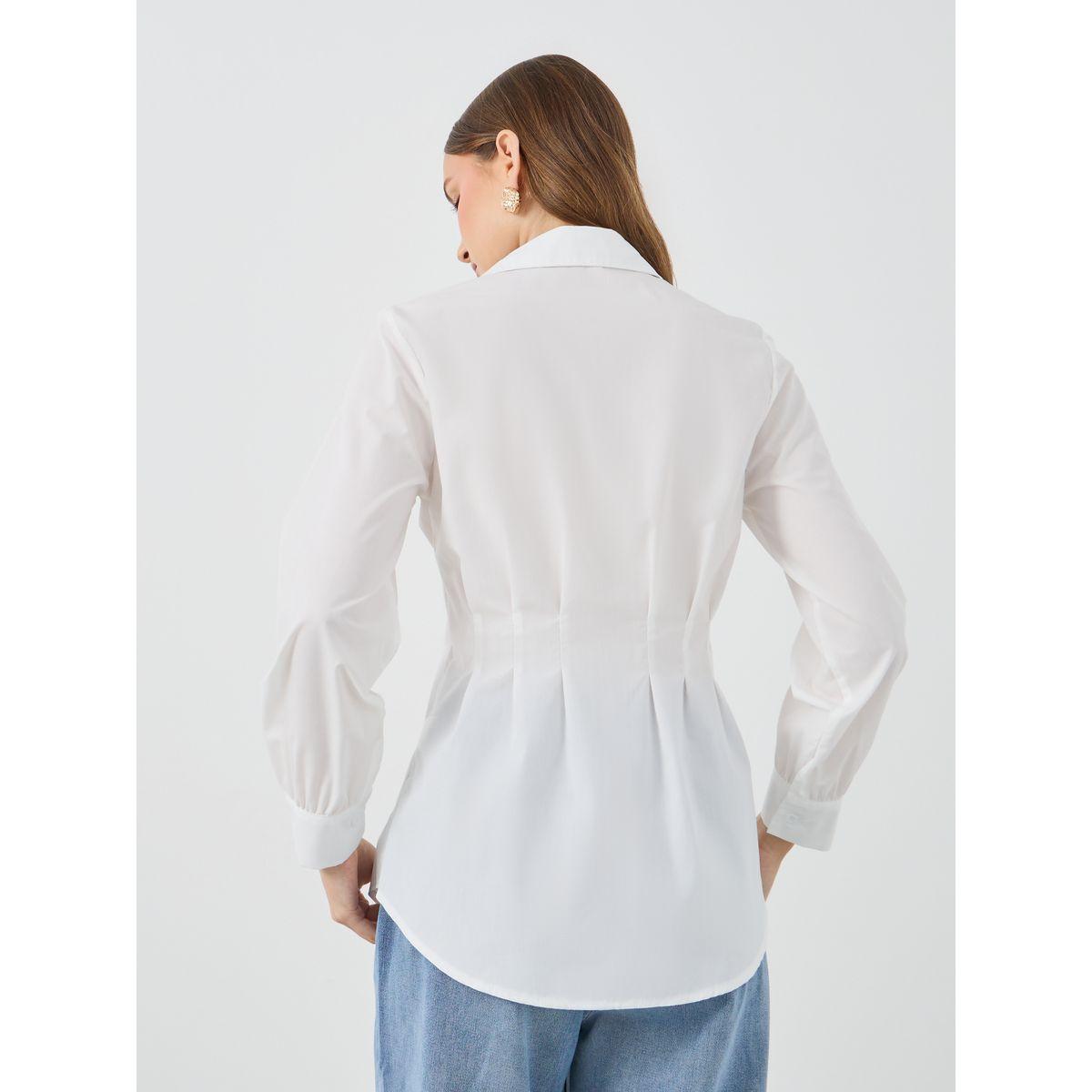 Styli Solid Spread Collar Buttoned Shirt-women-clothing-shirtsandblouses-shirts-image-4