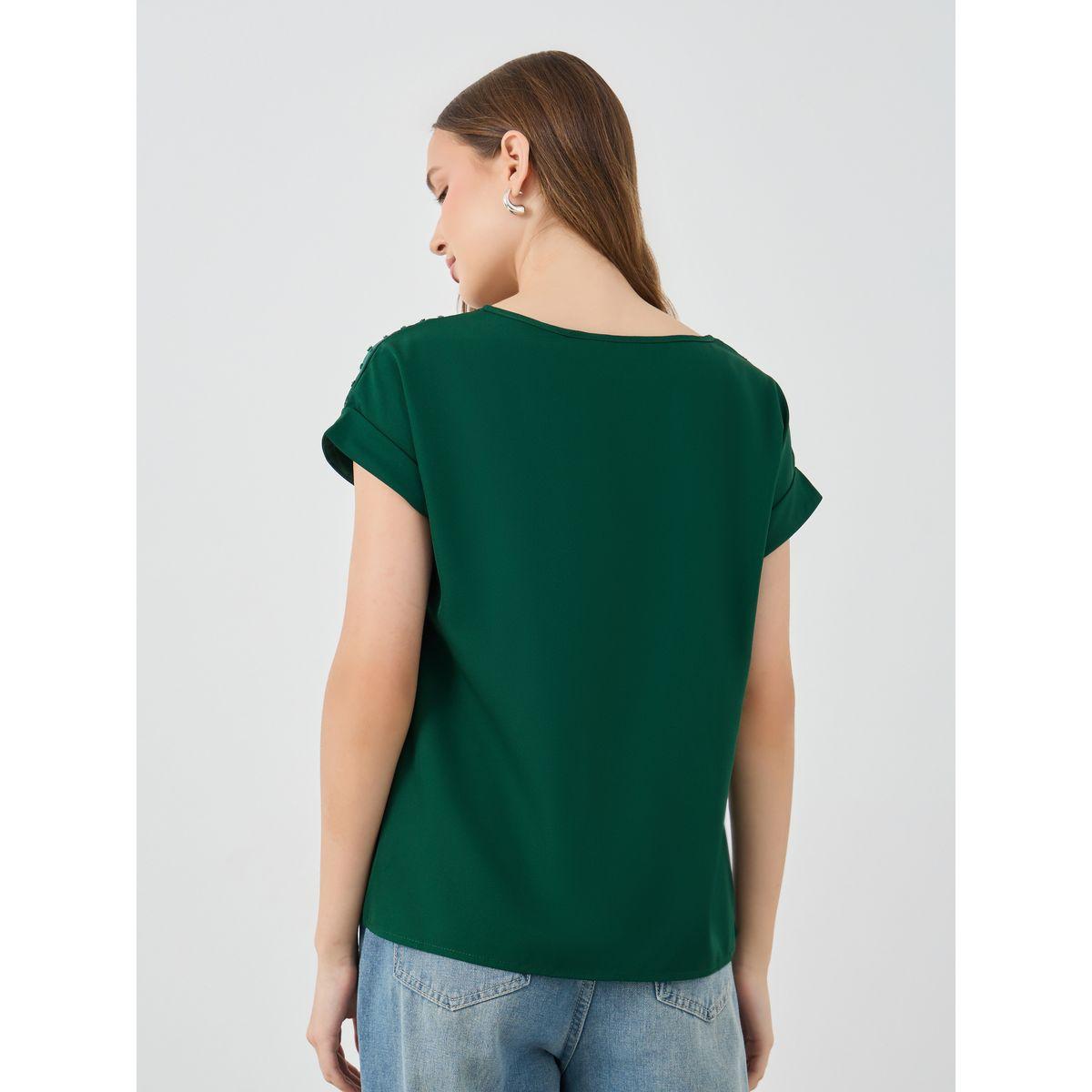 بلوزة سادة بياقة دائرية وأكمام قصيرة-women-clothing-shirtsandblouses-blouses-image-4