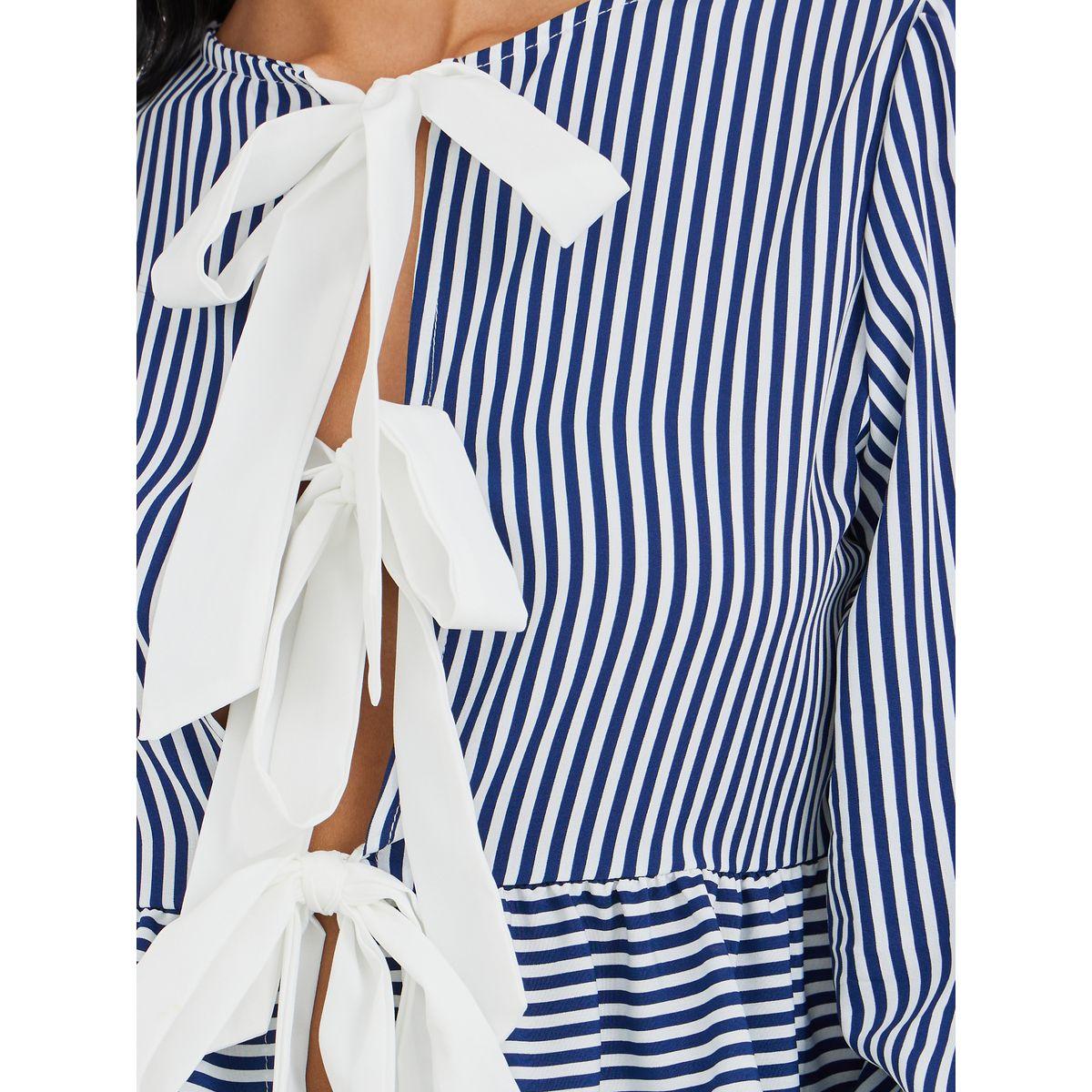 Styli Striped Ruffled Hem Tie-Up Detail Top-women-clothing-shirtsandblouses-blouses-image-4