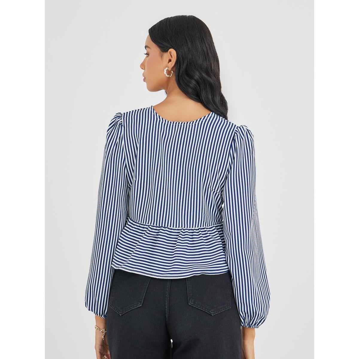Styli Striped Ruffled Hem Tie-Up Detail Top-women-clothing-shirtsandblouses-blouses-image-5