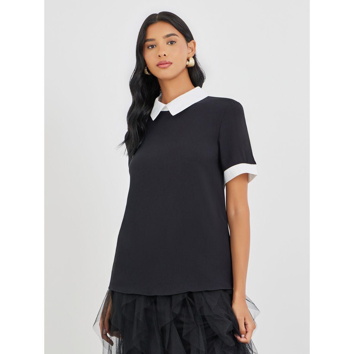 Styli Color Block Short Sleeve Blouse-women-clothing-shirtsandblouses-blouses-image-4
