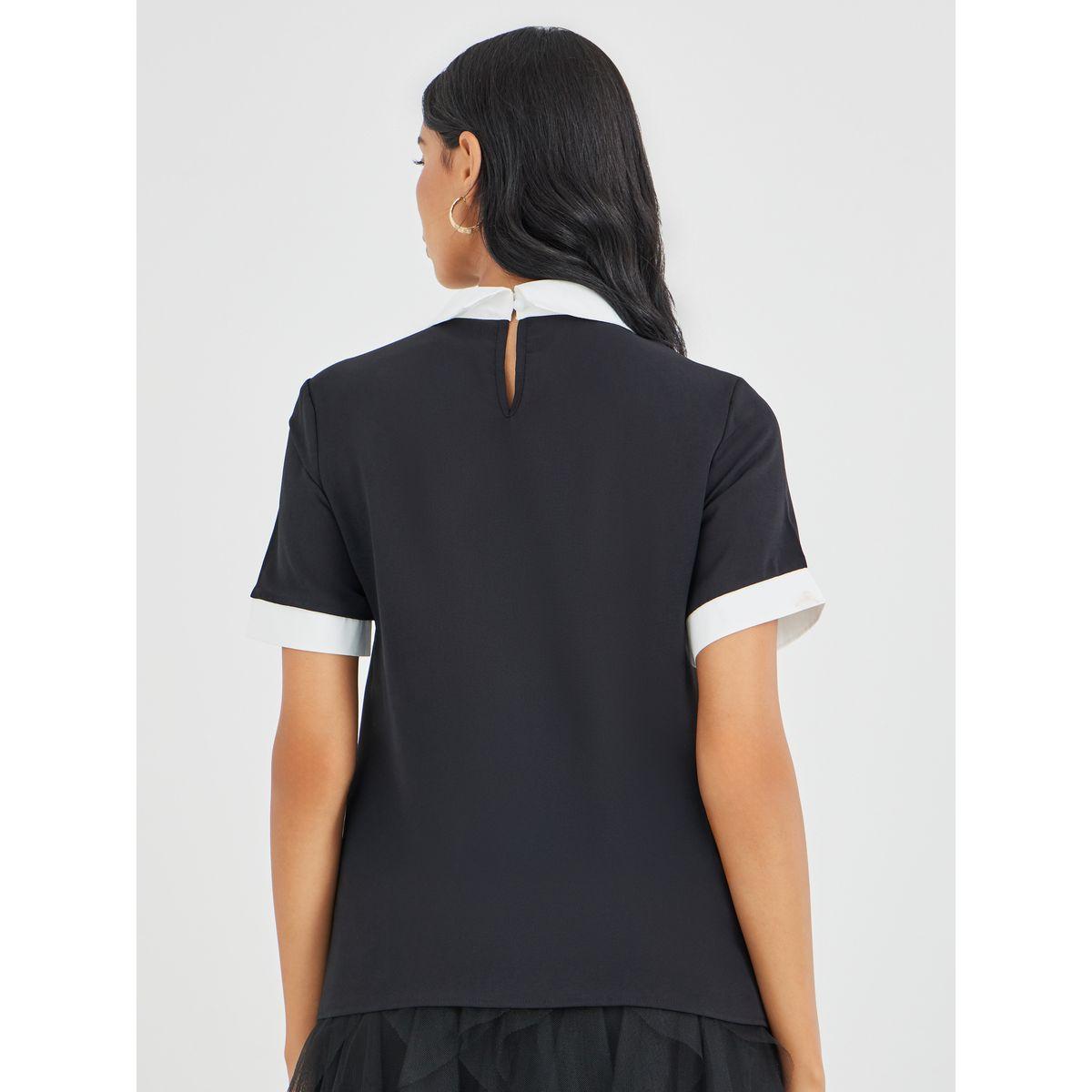 بلوزة بنمط كتل الالوان وأكمام قصيرة-women-clothing-shirtsandblouses-blouses-image-5