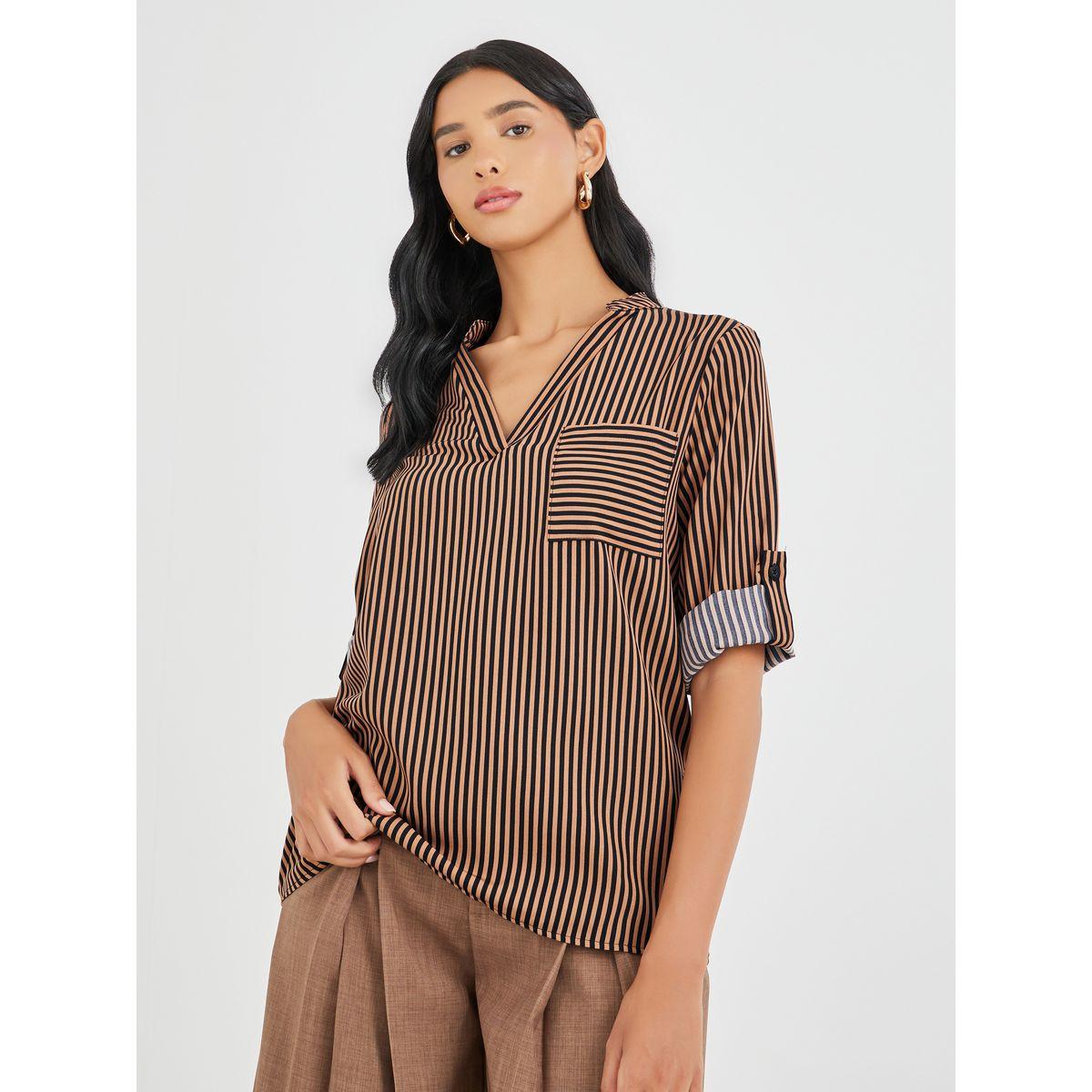 بلوزة مخططة بجيب على الصدر-women-clothing-shirtsandblouses-shirts-image-4
