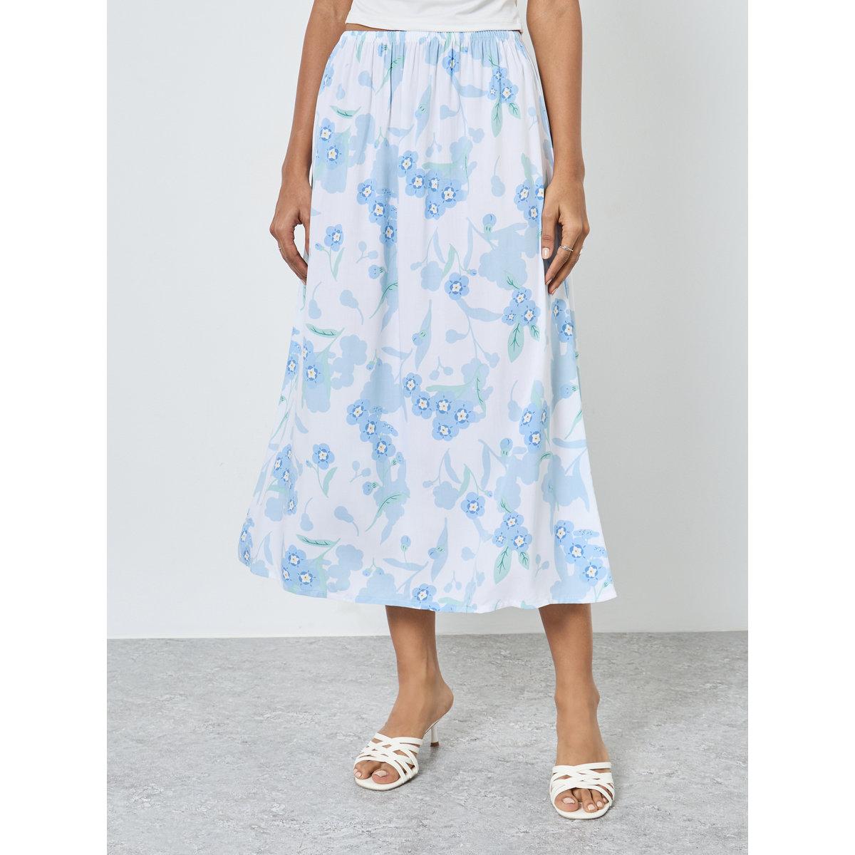Styli Floral Printed Viscose A-Line Midi Skirt-women-clothing-bottoms-skirts-image-2