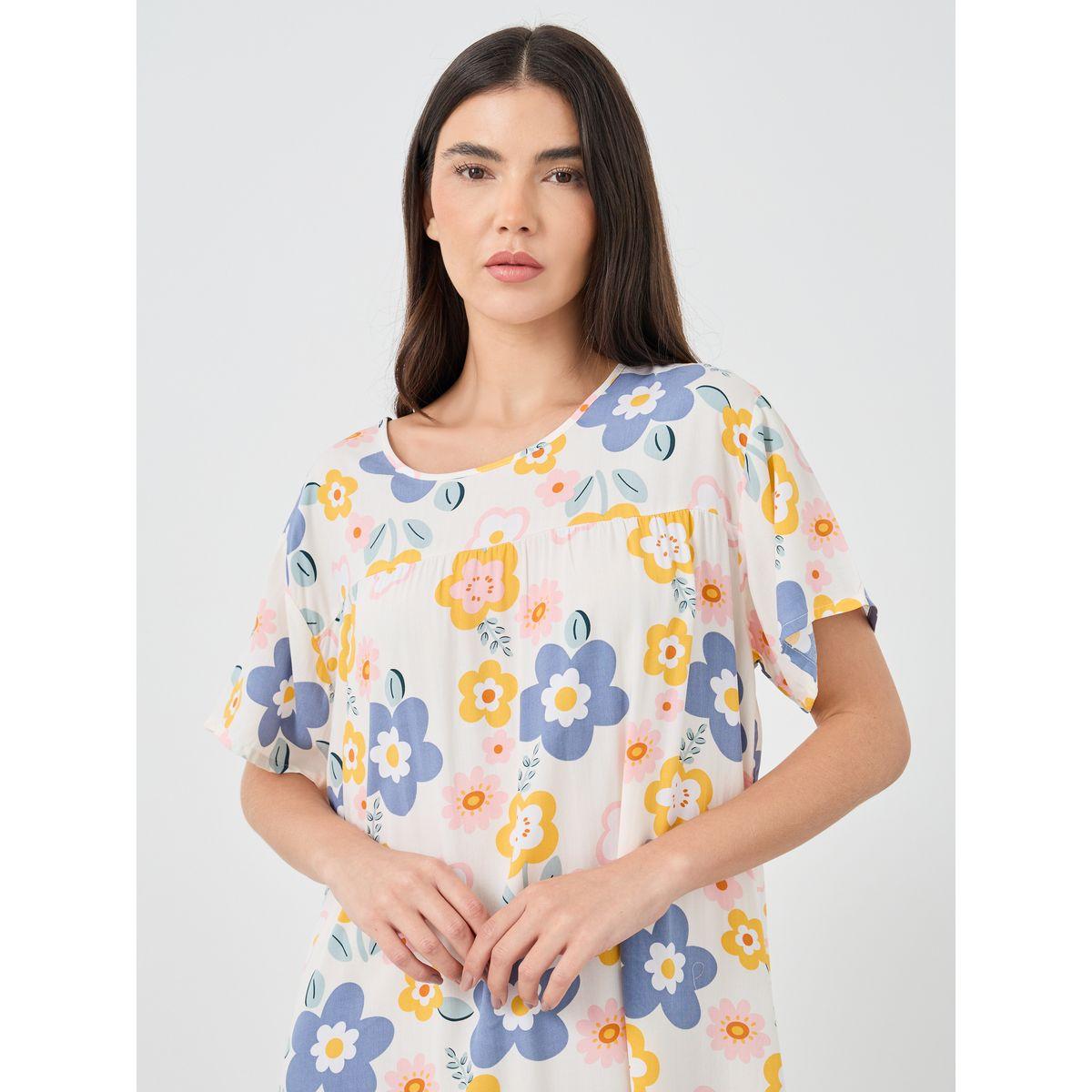 قميص نوم ميدي بطبعة زهور وأكمام قصيرة-women-clothing-nightwear-nighties-image-3
