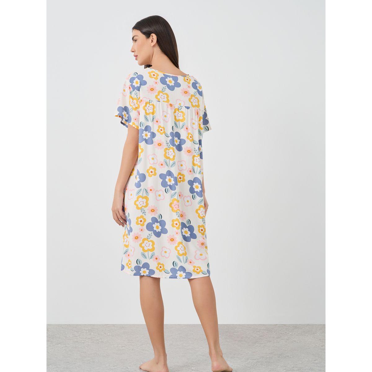 قميص نوم ميدي بطبعة زهور وأكمام قصيرة-women-clothing-nightwear-nighties-image-4