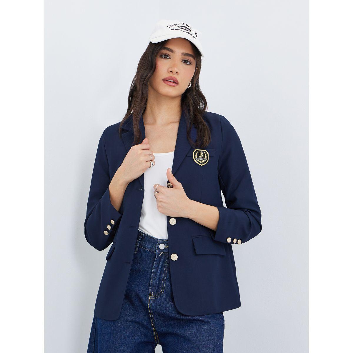 Styli Patchwork Detail Notch Lapel Regular Fit Blazer-women-clothing-coatsandjackets-blazers-image-1