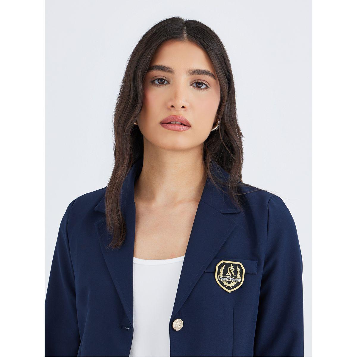 Styli Patchwork Detail Notch Lapel Regular Fit Blazer-women-clothing-coatsandjackets-blazers-image-3