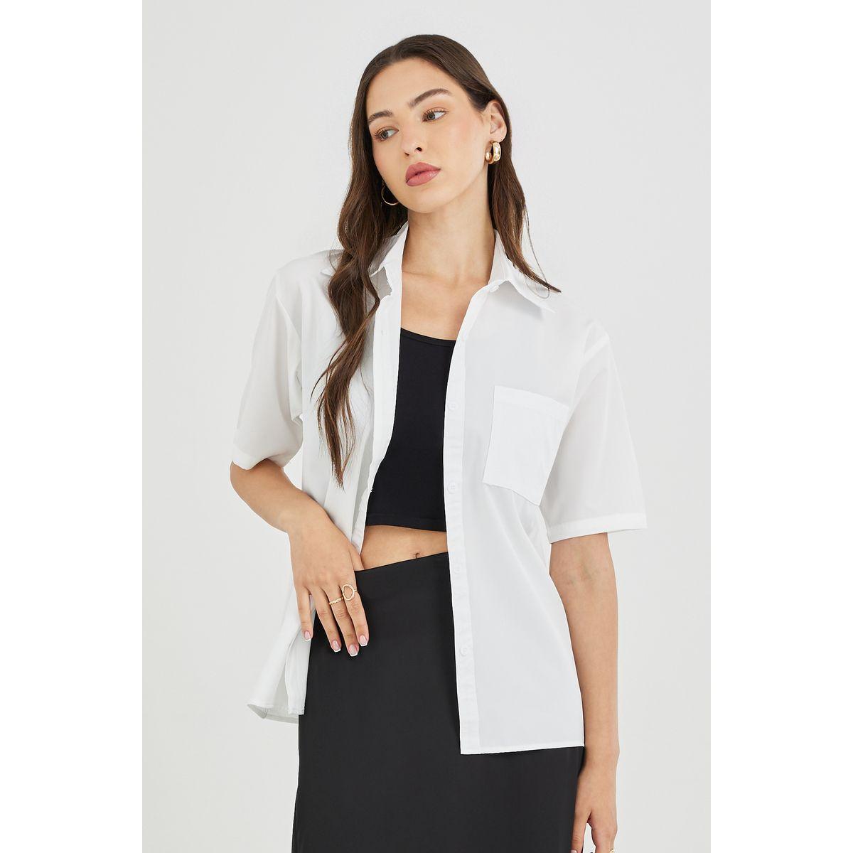 Styli Solid Short Sleeve Oversized Shirt-women-clothing-shirtsandblouses-shirts-image-1