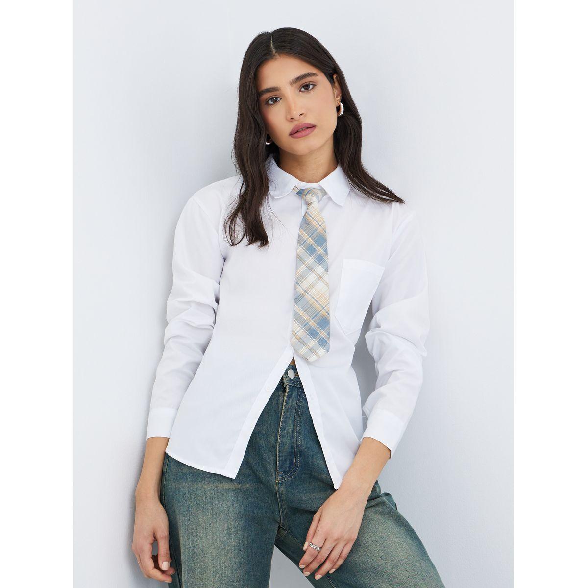 بلوزة سادة بأكمام طويلة وربطة عنق-women-clothing-shirtsandblouses-shirts-image-1