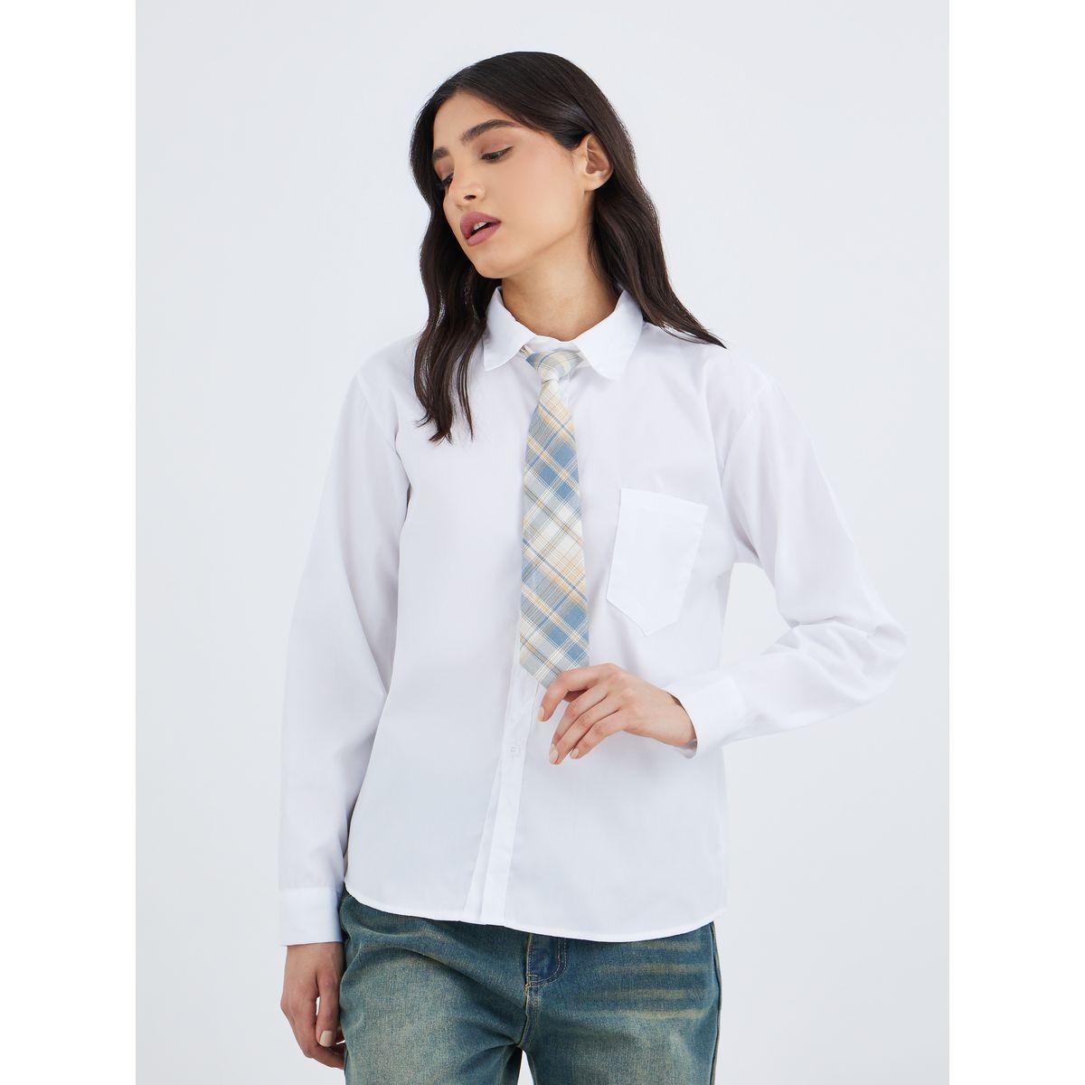 بلوزة سادة بأكمام طويلة وربطة عنق-women-clothing-shirtsandblouses-shirts-image-2