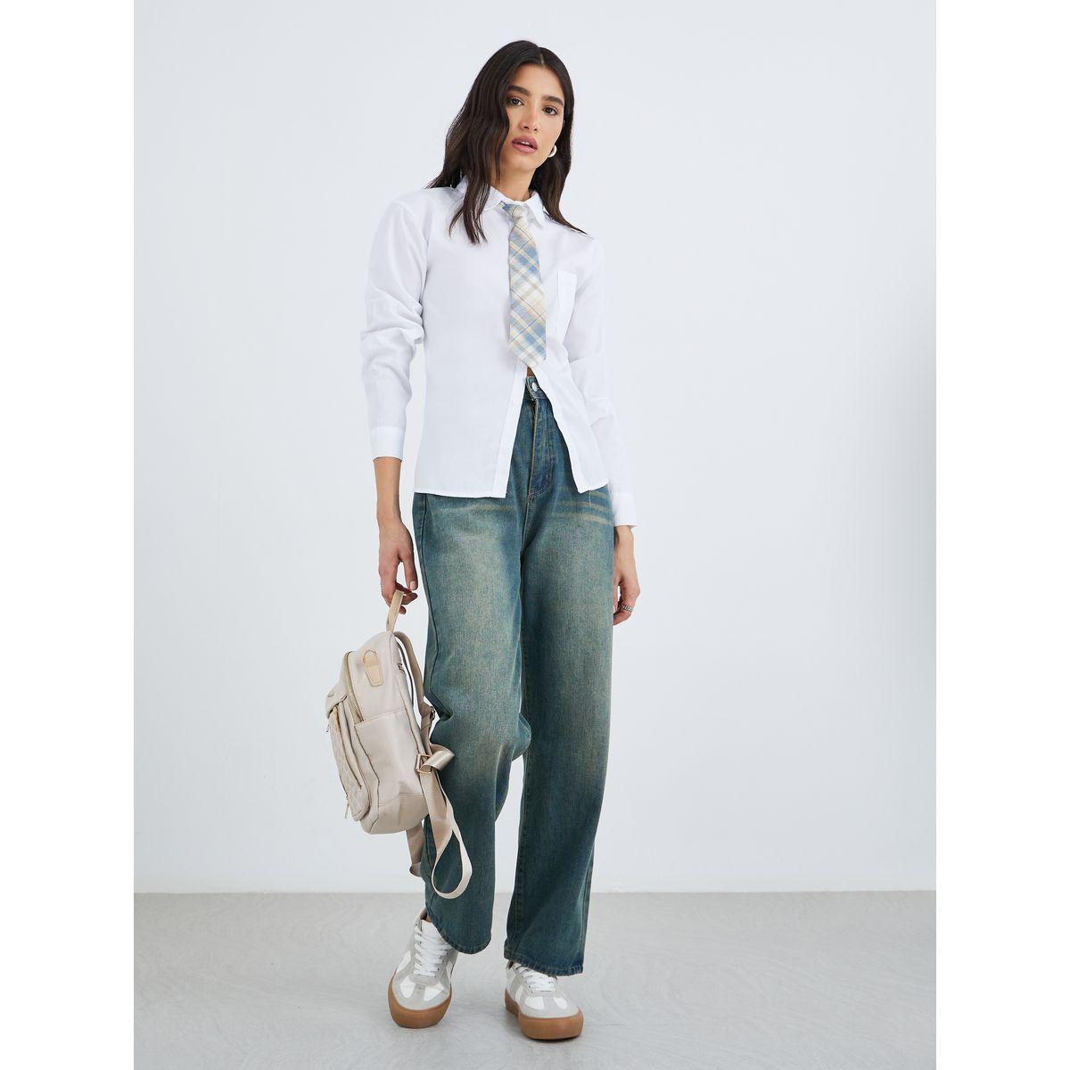 Styli Solid Long Sleeves Shirt with Tie-women-clothing-shirtsandblouses-shirts-image-3