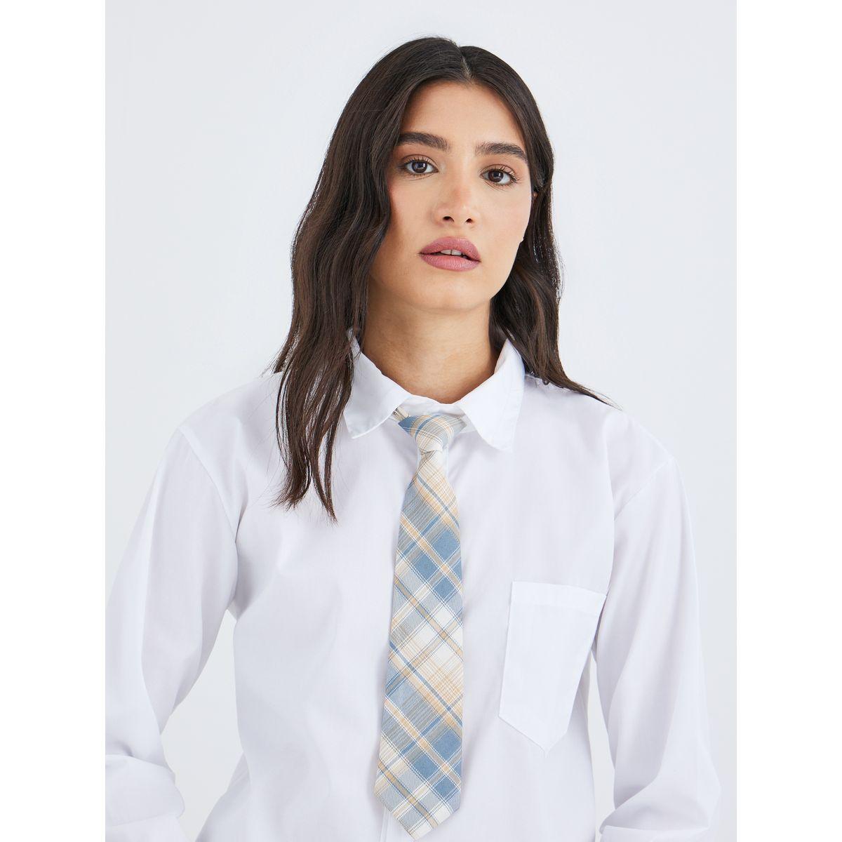 بلوزة سادة بأكمام طويلة وربطة عنق-women-clothing-shirtsandblouses-shirts-image-4