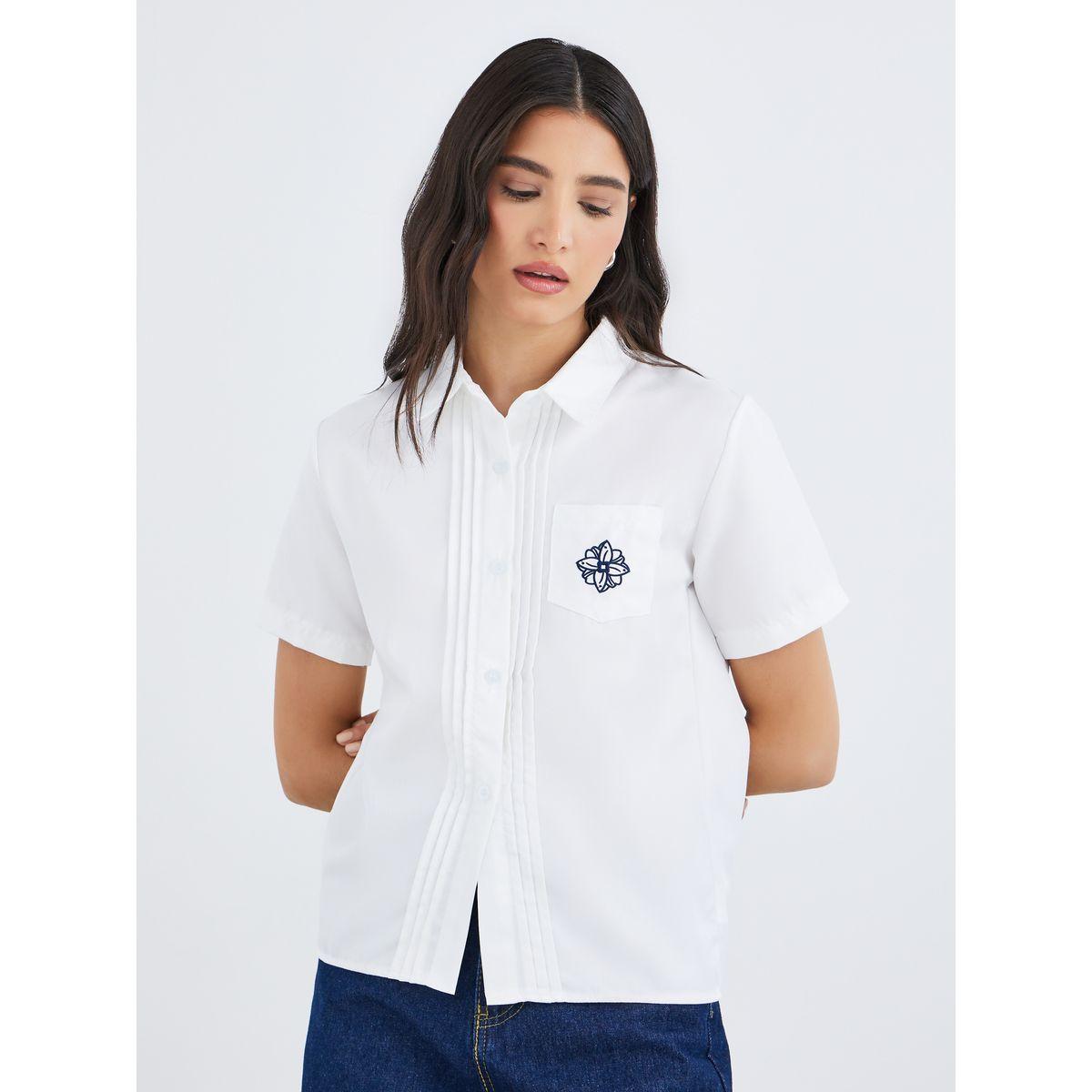 Styli Embroidery Detail Short Sleeves Shirt-women-clothing-shirtsandblouses-shirts-image-1