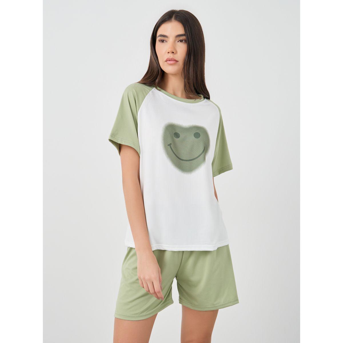 Styli Raglan Sleeve Smile Printed T-Shirt and Shorts Pyjama Set-women-clothing-nightwear-pyjamas-shortsets-image-2