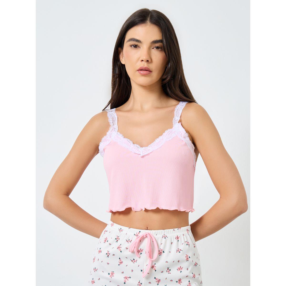 طقم من بنطال بيجاما، وشورت مع بلوزة بتفاصيل دانتيل-women-clothing-nightwear-pyjamas-longsets-image-3