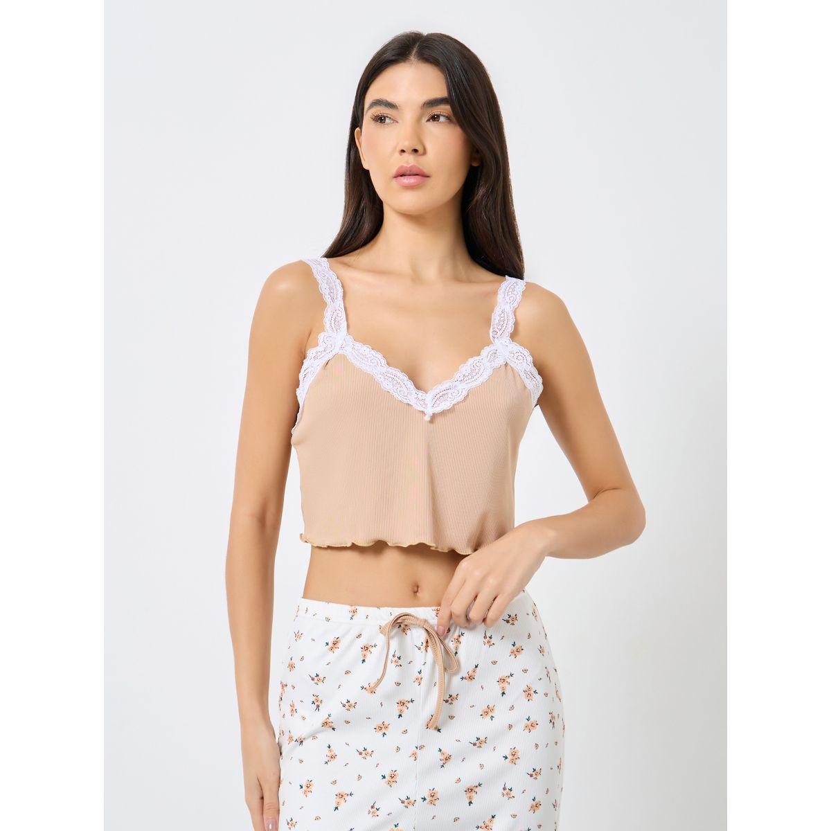 Styli Pack of 3 - Lace Insert Crop Cami, Printed Shorts and Pyjama-women-clothing-nightwear-pyjamas-longsets-image-3