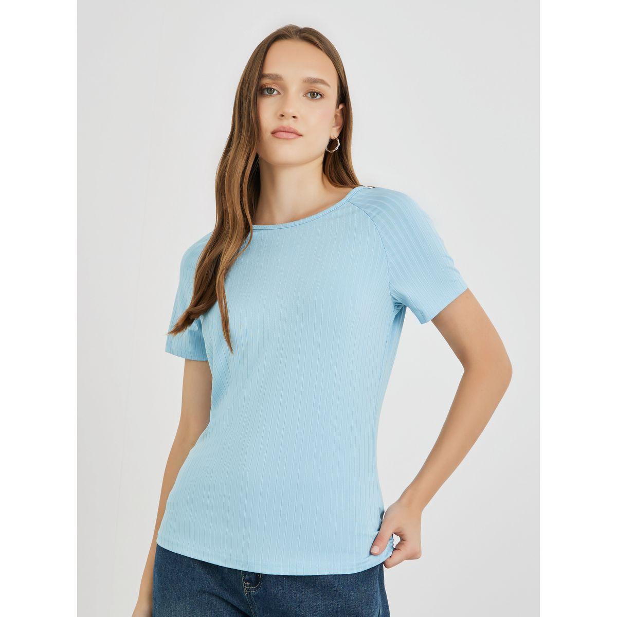 Styli Textured Round Neck Short Sleeve T-Shirt-women-clothing-tshirts-image-1