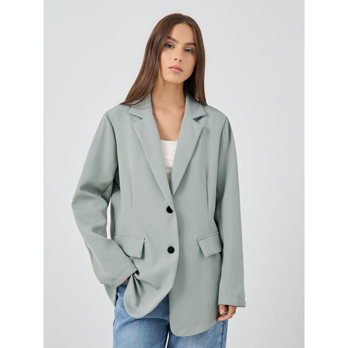 Styli Solid Notch Label Blazer with Pockets-women-clothing-coatsandjackets-blazers-image-3