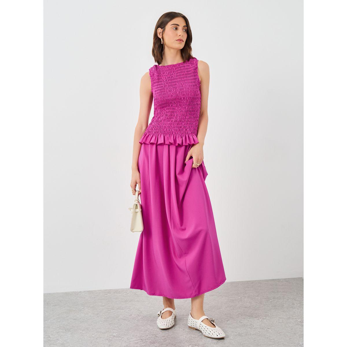طقم منسق من تنورة وبلوزة بتفاصيل مُجمعة-women-clothing-coordsets-image-1