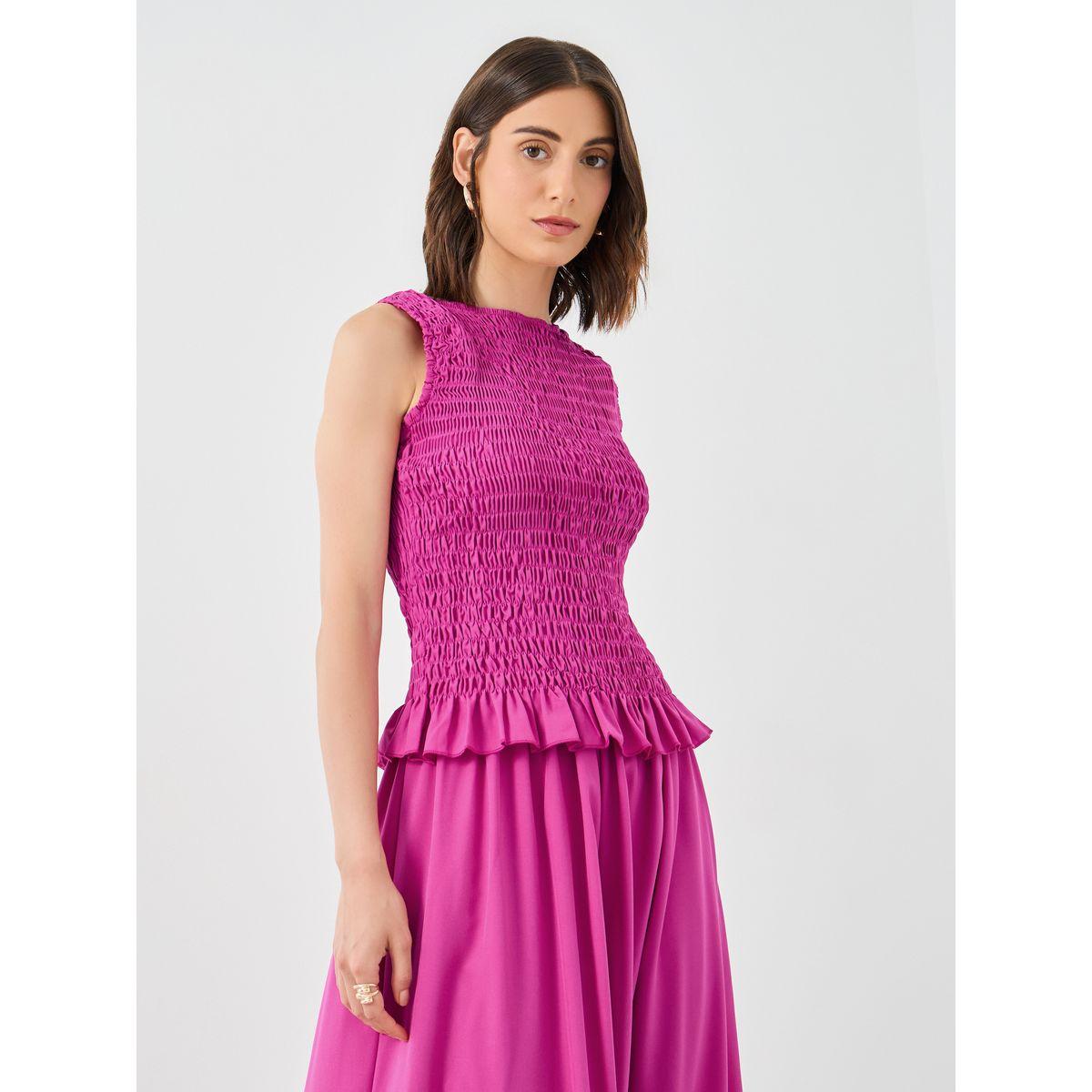 طقم منسق من تنورة وبلوزة بتفاصيل مُجمعة-women-clothing-coordsets-image-2