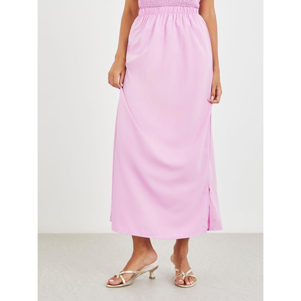 Styli Solid Smocked Strappy Top and Midi Skirt Co-Ords-women-clothing-coordsets-image-5