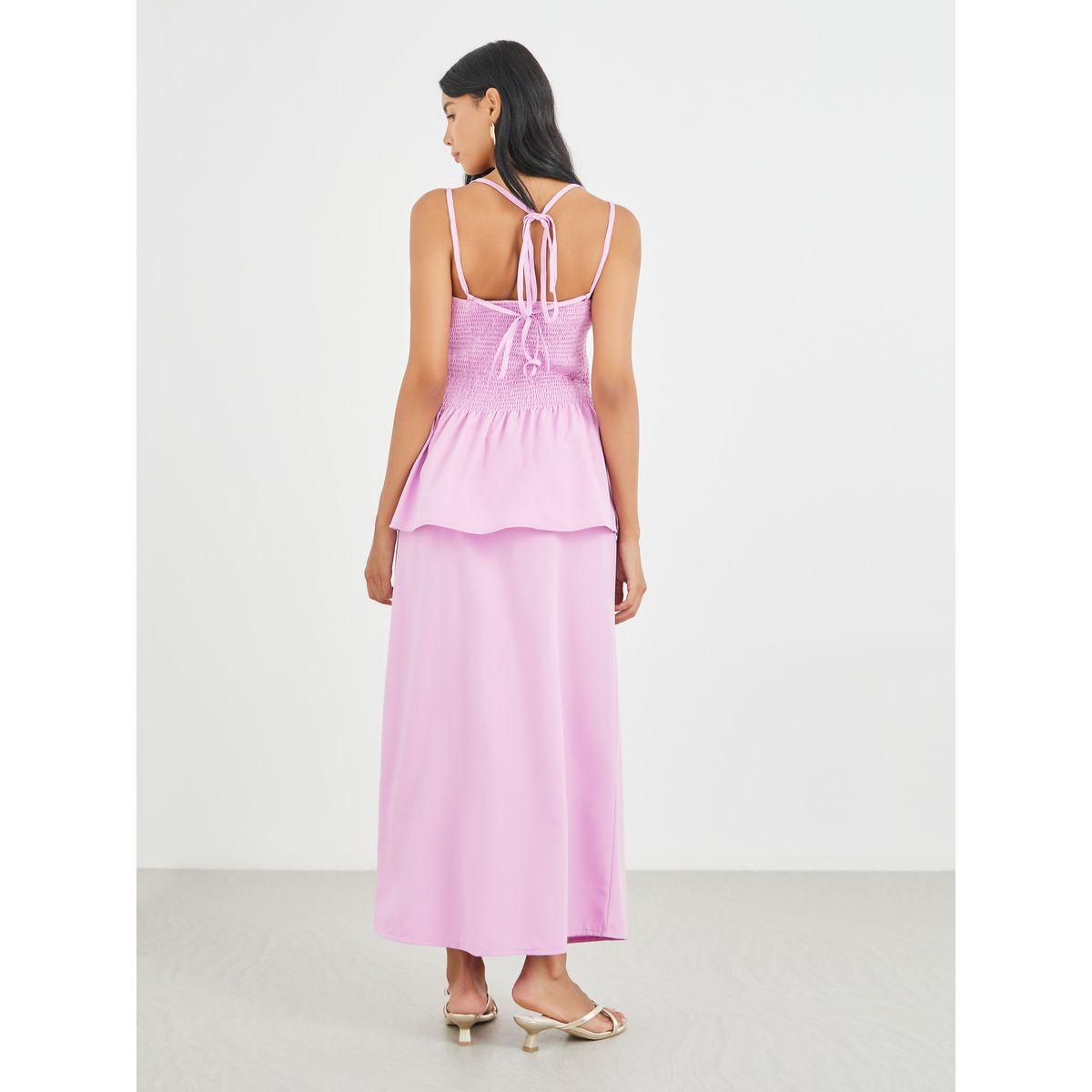Styli Solid Smocked Strappy Top and Midi Skirt Co-Ords-women-clothing-coordsets-image-6