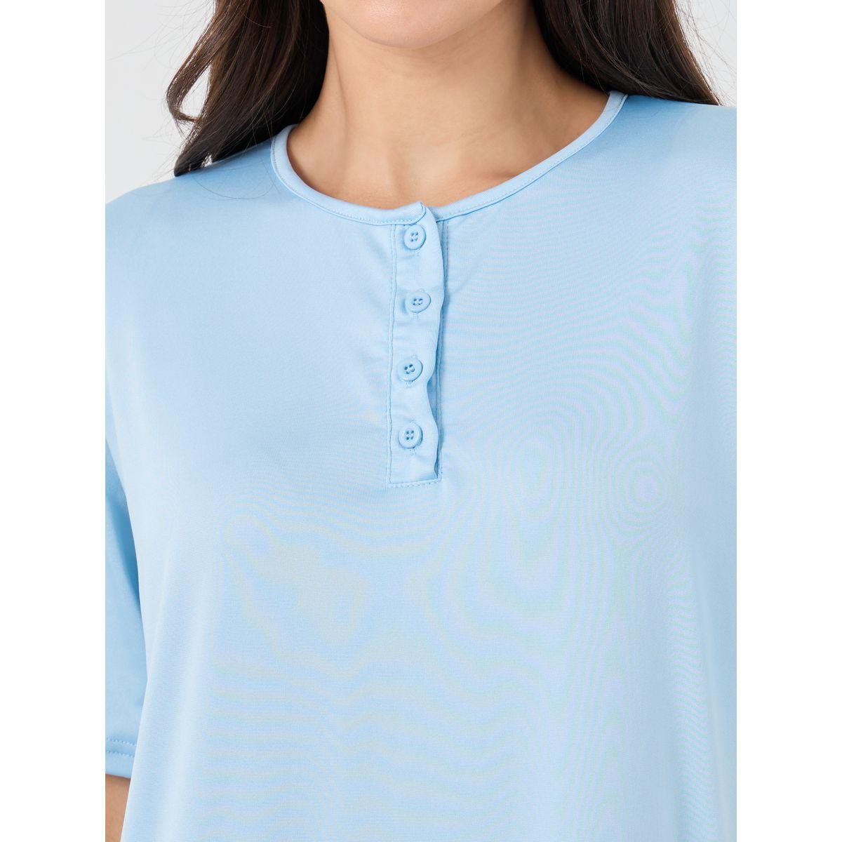 Styli Solid Front Button Short Sleeve T-Shirt and Pyjama Set-women-clothing-nightwear-pyjamas-longsets-image-3
