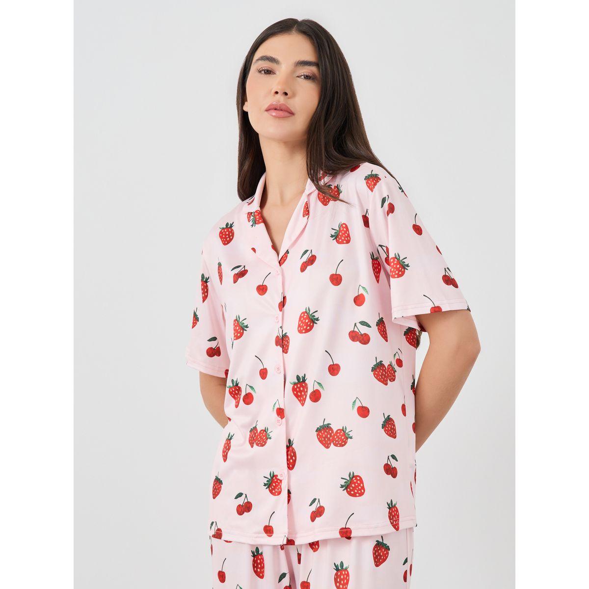 Styli Strawberry Printed Shirt and Pyjama Set-women-clothing-nightwear-pyjamas-longsets-image-2