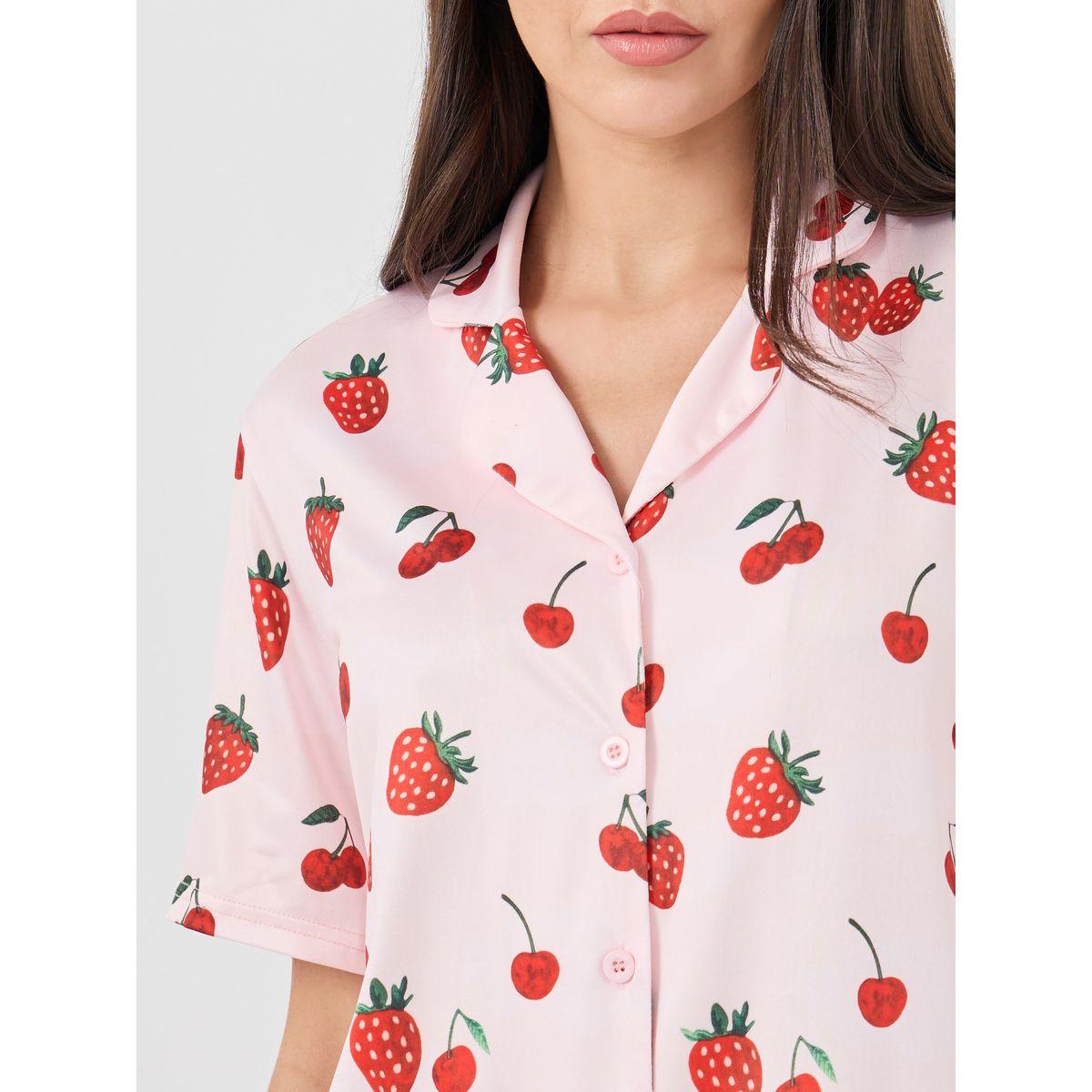 Styli Strawberry Printed Shirt and Pyjama Set-women-clothing-nightwear-pyjamas-longsets-image-3