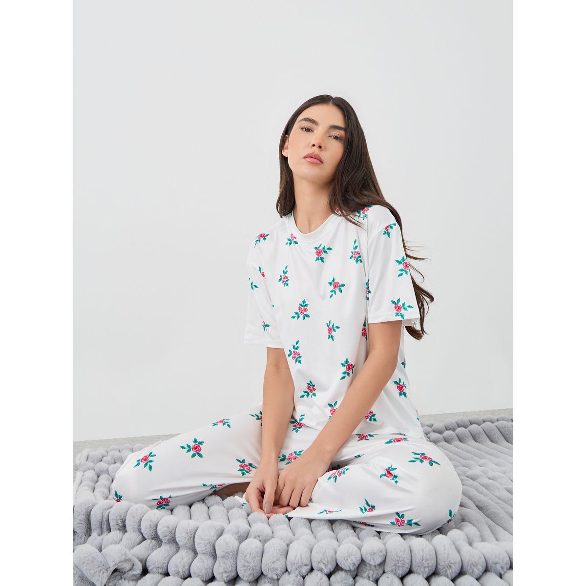 Styli Floral Print T-Shirt and Pyjama Set-women-clothing-nightwear-pyjamas-longsets-image-1