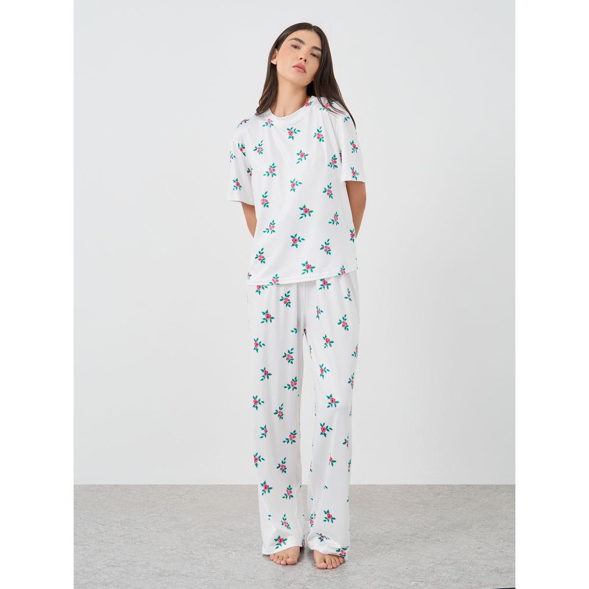 Styli Floral Print T-Shirt and Pyjama Set-women-clothing-nightwear-pyjamas-longsets-image-2